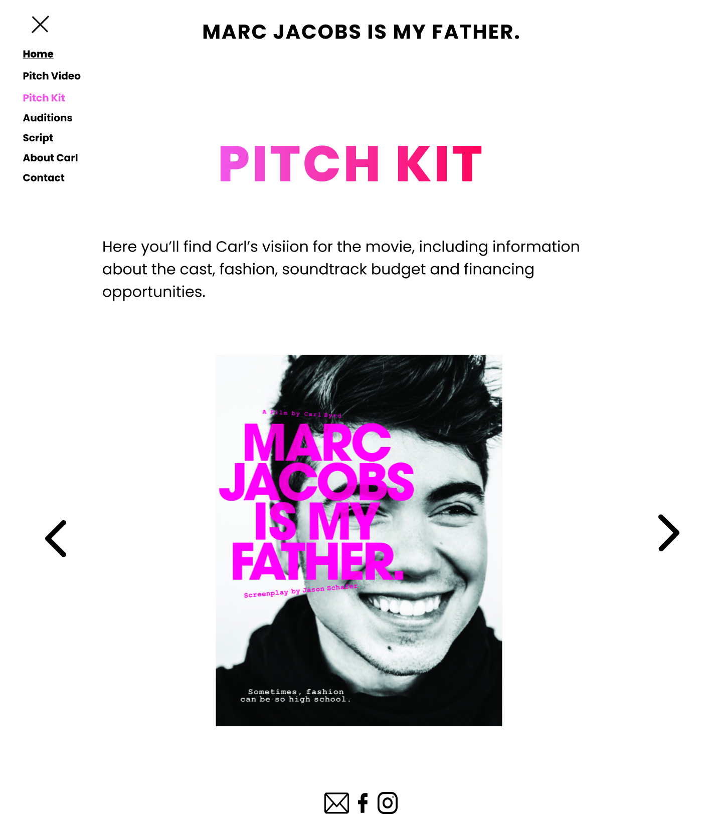 Proposed Pitch Kit Page for Marc Jacobs is my Father.
