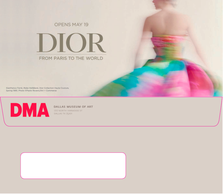 The front and back of a designed Dior envelope.