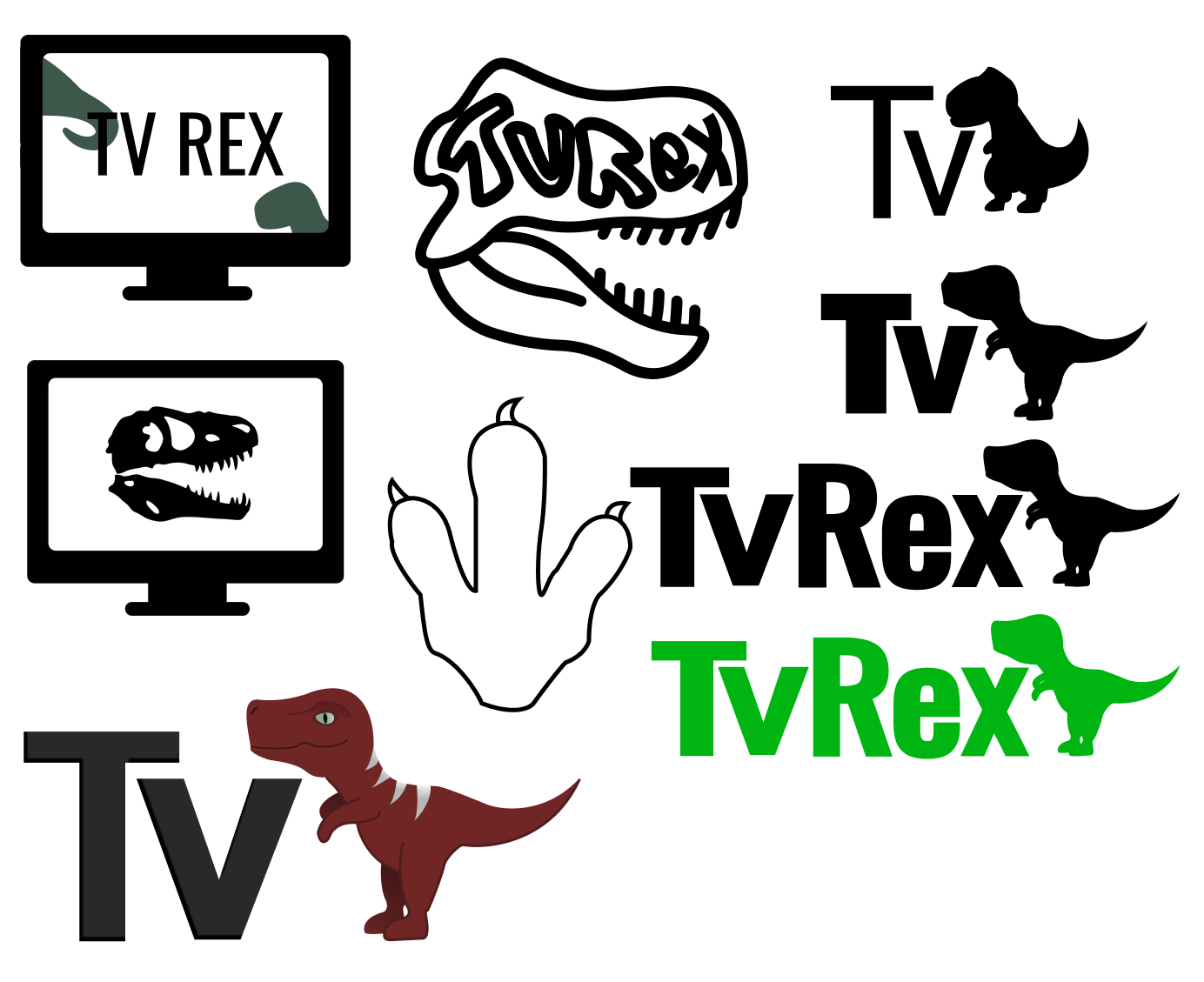 Vector sketches of the TV Rex logo and ideas