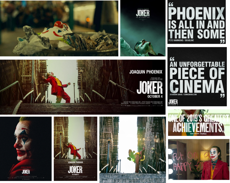 A collection of images that create a mood board for Joker