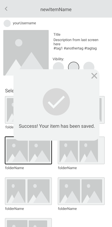 LoFi success screen when saving an item