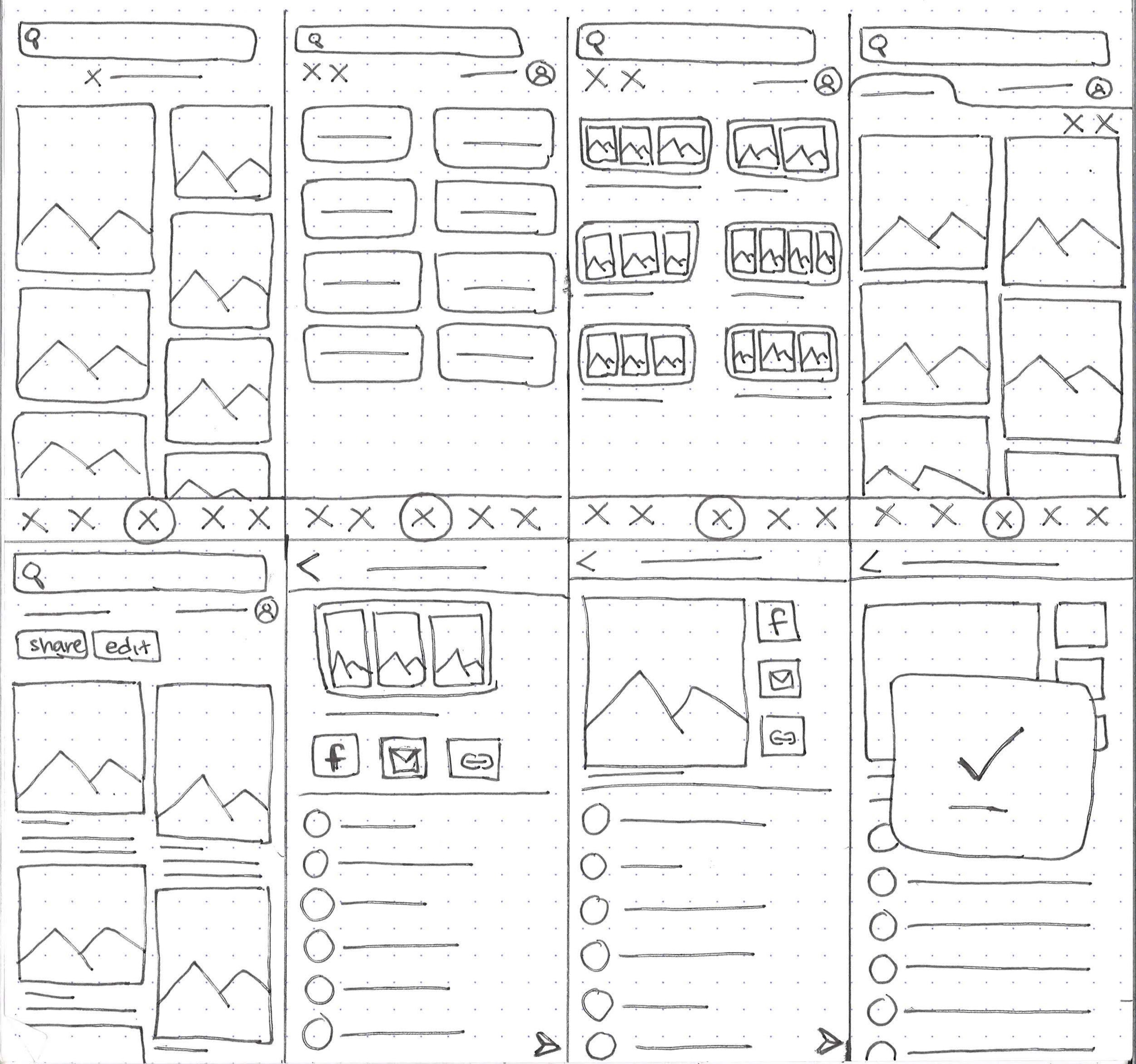 A second page of a notepad with sketches of screen ideas